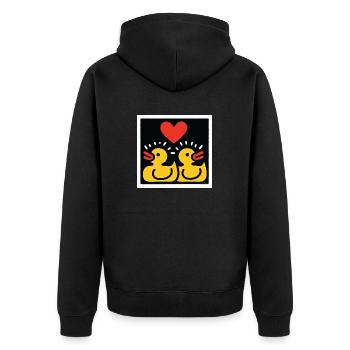 Liebe Enten - Unisex Premium Bio Zip Hoodie - Schwarz - Hinten - Nico (187cm)