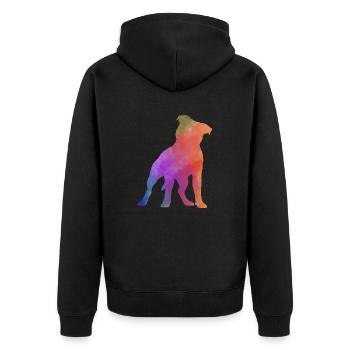 PITBULL AMSTAF farbig - Unisex Premium Bio Zip Hoodie - Schwarz - Hinten - Nico (187cm)