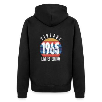 Jahrgang 1965 Limitierte Auflage - Unisex Premium Bio Zip Hoodie - Schwarz - Hinten - Nico (187cm)