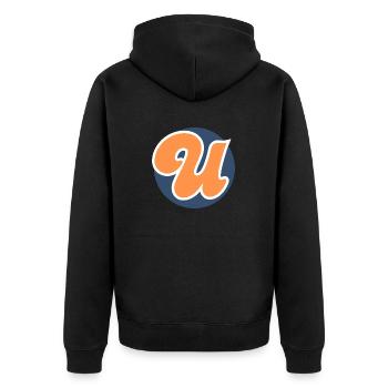 Buchstabe u orange sport - Unisex Premium Bio Zip Hoodie - Schwarz - Hinten - Nico (187cm)