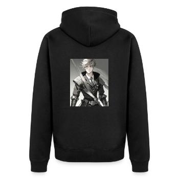 Anime Hero Ben - Unisex Premium Organic Zip Hoodie - black - Back - Nico (187cm)