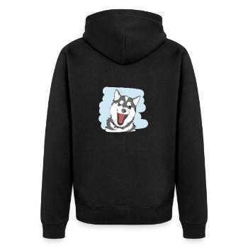Conception d’illustration « Husky Kisses » - Veste à capuche bio Premium Unisexe - noir - Dos - Nico (187cm)