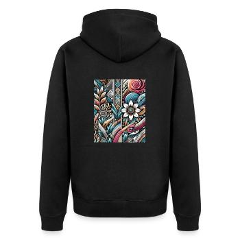 Fusion of vibrant nature - Unisex Premium Organic Zip Hoodie - black - Back - Nico (187cm)