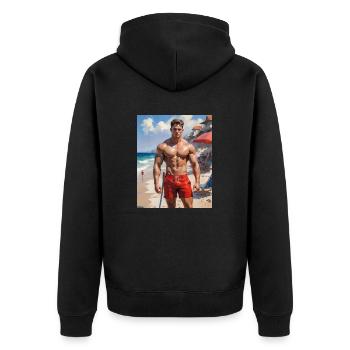 Hübsche Männer mit muskulösem Körper – Rettungsschwimmer - Unisex Premium Bio Zip Hoodie - Schwarz - Hinten - Nico (187cm)