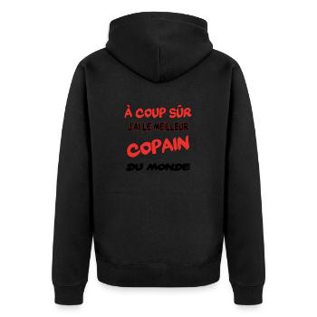 Bester Kumpel der Welt - Unisex Premium Bio Zip Hoodie - Schwarz - Hinten - Nico (187cm)