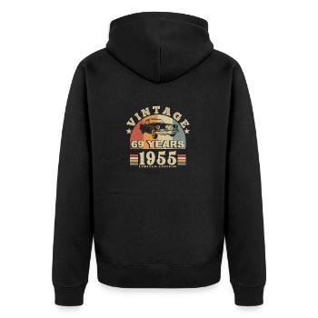 Vintage 1955 Born In 1955 69 Years Anniversary - Unisex Premium Organic Zip Hoodie - black - Back - Nico (187cm)