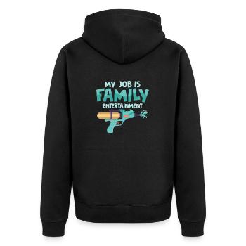 My Job Is Family Entertainment Water Fun Summer Sq - Unisex Premium Bio Zip Hoodie - Schwarz - Hinten - Nico (187cm)