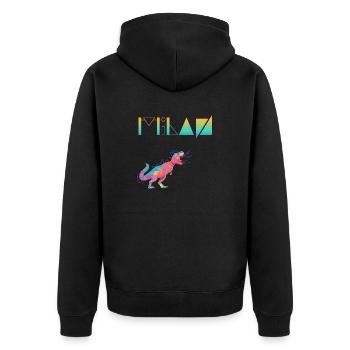 MILAN - Schöner Jungen Name mit Dinosaurier - Unisex Premium Bio Zip Hoodie - Schwarz - Hinten - Nico (187cm)