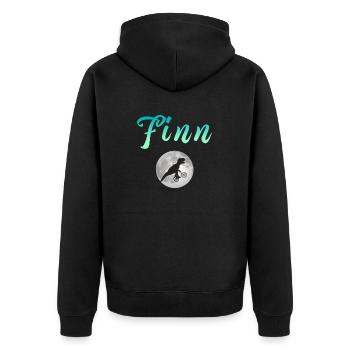 FINN - Beau prénom de garçon avec dinosaure - Veste à capuche bio Premium Unisexe - noir - Dos - Nico (187cm)