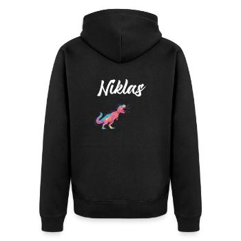 NIKLAS - Beautiful boy name with dinosaur - Unisex Premium Organic Zip Hoodie - black - Back - Nico (187cm)