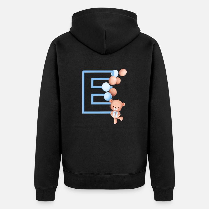 Blauer Buchstabe E Bär - Unisex Premium Bio Zip Hoodie - Schwarz