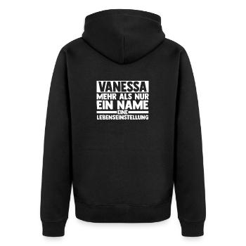 Vorname Vanessa - Unisex Premium Bio Zip Hoodie - Schwarz - Hinten - Nico (187cm)