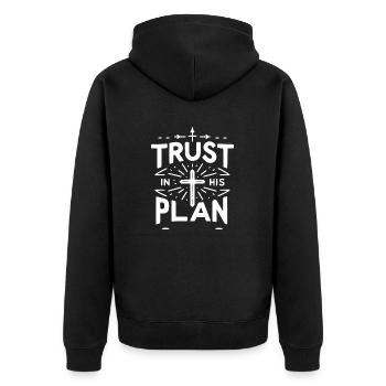 Trust in His Plan - Unisex Premium Organic Zip Hoodie - black - Back - Nico (187cm)