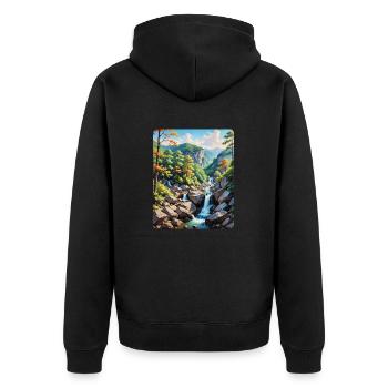 Serene Mountain Waterfall Landscape - Unisex Premium Organic Zip Hoodie - black - Back - Nico (187cm)
