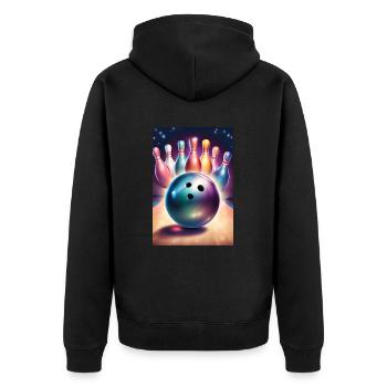 Boule de bowling et jolies quilles colorées - Veste à capuche bio Premium Unisexe - noir - Dos - Nico (187cm)
