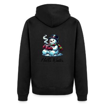 Snowman Hello Winter - Unisex Premium Organic Zip Hoodie - black - Back - Nico (187cm)