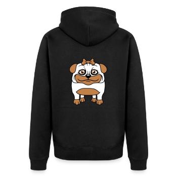 Dog Pug Girl Pretty Bow Woman Female - Unisex Premium Organic Zip Hoodie - black - Back - Nico (187cm)