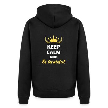 Keep Calm and be grateful - Unisex Premium Organic Zip Hoodie - black - Back - Nico (187cm)