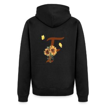 Buchstabe f Sonnenblume Schmetterling - Unisex Premium Bio Zip Hoodie - Schwarz - Hinten - Nico (187cm)