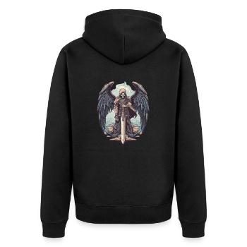 Faucheuse avec des ailes et une épée sur trans - Veste à capuche bio Premium Unisexe - noir - Dos - Nico (187cm)