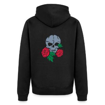skull and rose - Unisex Premium Bio Zip Hoodie - Schwarz - Hinten - Nico (187cm)