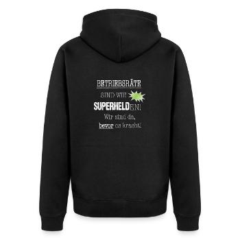 Personalrat Personalräte Betriebsrat superhelden - Unisex Premium Bio Zip Hoodie - Schwarz - Hinten - Nico (187cm)