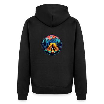Camping & Lagerfeuer - Unisex Premium Bio Zip Hoodie - Schwarz - Hinten - Nico (187cm)