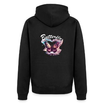 Chrom Schmetterling - Unisex Premium Bio Zip Hoodie - Schwarz - Hinten - Nico (187cm)