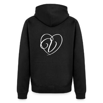Buchstabe V Kalligrafie Herz - Unisex Premium Bio Zip Hoodie - Schwarz - Hinten - Nico (187cm)