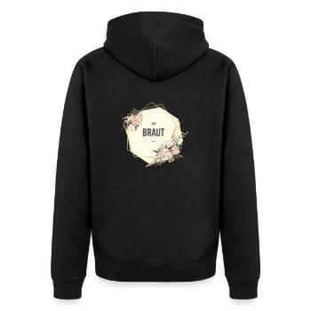Braut Outfit JGA Boho floral - Unisex Premium Bio Zip Hoodie - Schwarz - Hinten - Nico (187cm)