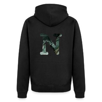 Green marbled letter n - Unisex Premium Organic Zip Hoodie - black - Back - Nico (187cm)