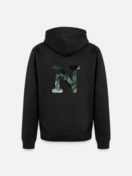 Green marbled letter n - Unisex Premium Organic Zip Hoodie - black