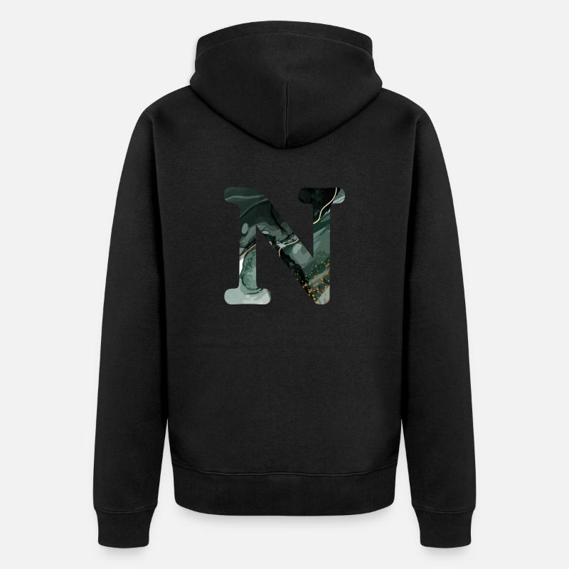Lettre n marbré vert - Veste à capuche bio Premium Unisexe - noir