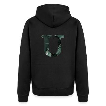 Lettre u marbré vert - Veste à capuche bio Premium Unisexe - noir - Dos - Nico (187cm)