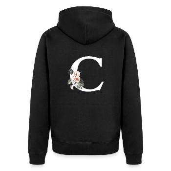 Tropischer Blumenbuchstabe c - Unisex Premium Bio Zip Hoodie - Schwarz - Hinten - Nico (187cm)