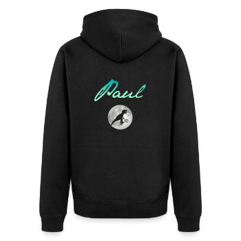 PAUL - Schöner Jungen Name mit Dinosaurier - Unisex Premium Bio Zip Hoodie - Schwarz - Hinten - Nico (187cm)