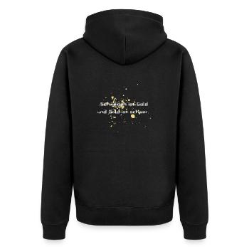 Schweigen ist Gold und Gold ist schwer. - Unisex Premium Bio Zip Hoodie - Schwarz - Hinten - Nico (187cm)
