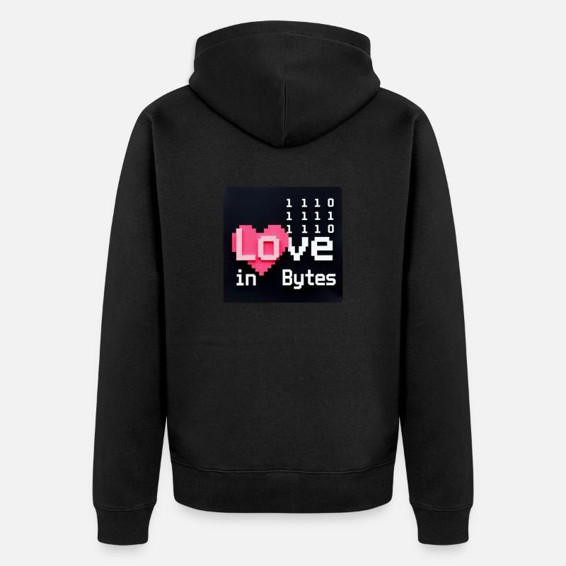 Liebe in Bytes Pixel Art - Unisex Premium Bio Zip Hoodie - Schwarz