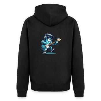 Groove für unterwegs! 🎸 Cartoon Bassist T-Shirt - Unisex Premium Bio Zip Hoodie - Schwarz - Hinten - Nico (187cm)