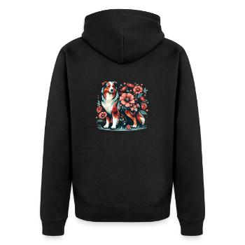 Australian Shepherd Cottage Core Blumen red merle - Unisex Premium Bio Zip Hoodie - Schwarz - Hinten - Nico (187cm)