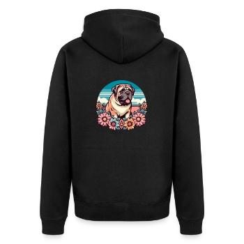 Bullmastiff Retro Pastell Blumen - Unisex Premium Bio Zip Hoodie - Schwarz - Hinten - Nico (187cm)