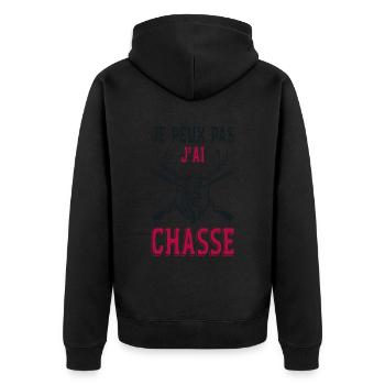 Ich kann nicht jagen, jagen, jagen - Unisex Premium Bio Zip Hoodie - Schwarz - Hinten - Nico (187cm)
