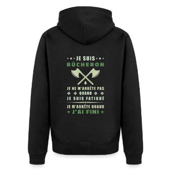 Ich bin Holzfäller - Unisex Premium Bio Zip Hoodie - Schwarz - Hinten - Nico (187cm)