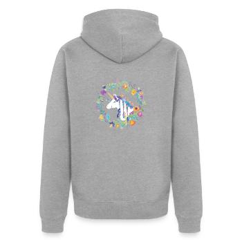 Einhorn Blumen - Unisex Premium Bio Zip Hoodie - Grau meliert - Hinten - Nico (187cm)