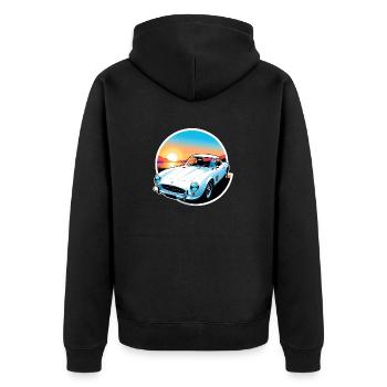 Oldtimer Sonnenuntergang - Unisex Premium Bio Zip Hoodie - Schwarz - Hinten - Nico (187cm)