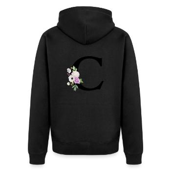 Purple floral letter c - Unisex Premium Organic Zip Hoodie - black - Back - Nico (187cm)