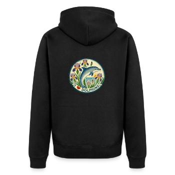 Delfin - Unisex Premium Bio Zip Hoodie - Schwarz - Hinten - Nico (187cm)