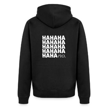 HAHAHA nein. - Unisex Premium Bio Zip Hoodie - Schwarz - Hinten - Nico (187cm)