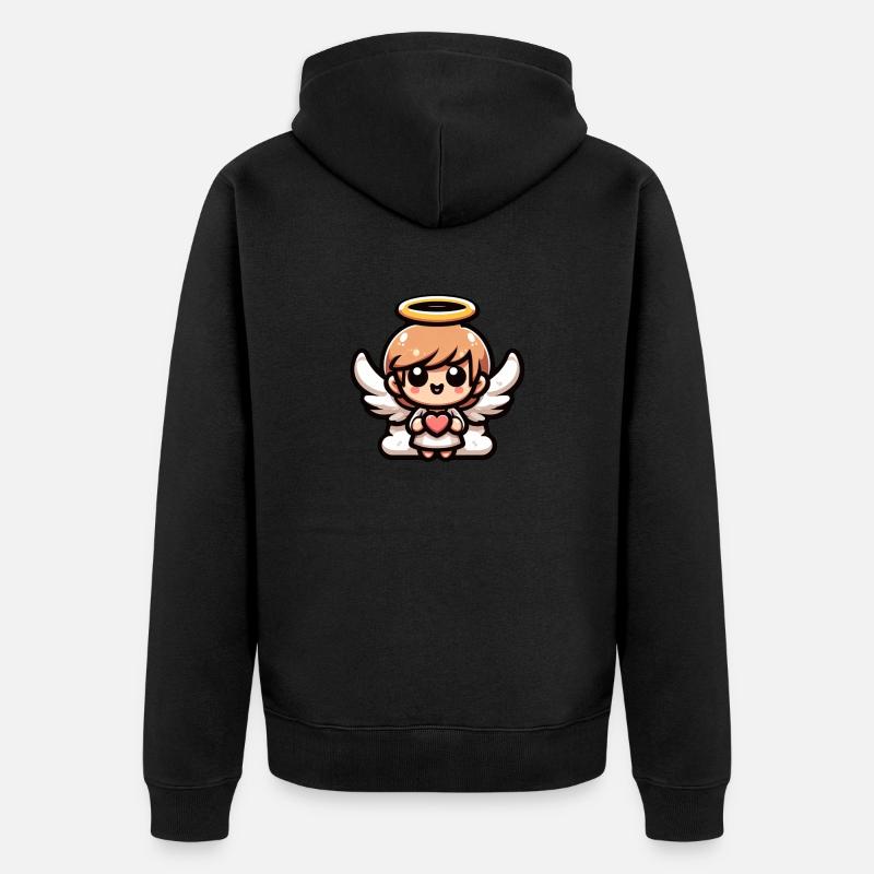 Ange de dessin animé mignon - Veste à capuche bio Premium Unisexe - noir