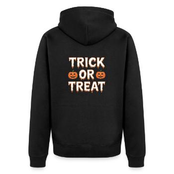 Trick or Treat - Unisex Premium Bio Zip Hoodie - Schwarz - Hinten - Nico (187cm)